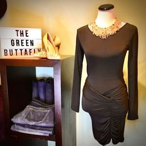 Black Ruched Long Sleeve Bodycon Dress